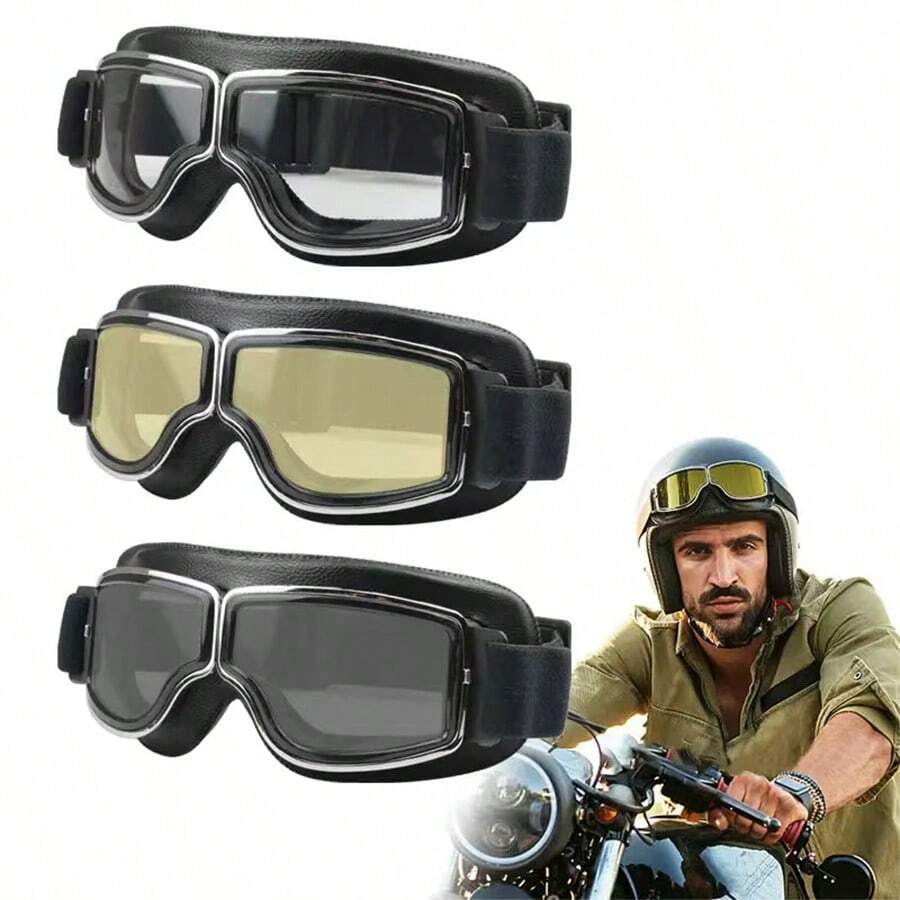 Motorcycle Goggles, Retro Goggles, Motorcycle Goggles, Riding Goggles, Retro WWII Goggles, Outdoor Sports Windproof Goggles, Off-Road Goggles, 1 Pair