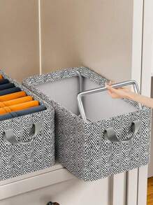 1 中号/大号/特大号灰色箭头图案家用衣物收纳箱带钢架和提手宿舍衣柜衣物收纳盒卧室整理布艺桌面收纳篮，T恤裤子裙子衬衫内衣内裤袜子，春夏衣物收纳 (多种规格可选)