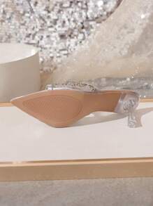 情人节银色高跟凉鞋，透明水钻性感女士夏季派对鞋 - 銀色小雨點 - 查看 2