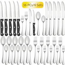 36-Piece Black Stainless Steel Cutlery Sets With Steak Knives Service For 6 Persons,Dishwasher Black Flatware Sets,Durable Silverware Sets Tableware Sets