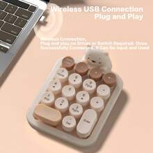 MOFII MOFII Portable 2.4G Wireless Number Keyboard 18 Keys Retro Round Keycads Wireless Keyboard Cute Bear Colorful Numeric Keypad For PC/Desktop/Laptop