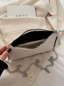 Fashion Clutch Bag, Woven Texture Women Handbag, Chain Shoulder Crossbody Bag, Zipper Small Square Bag