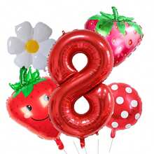 5pcs 32 Inch 1-9 Red Number Strawberry Foil Balloon Set, Strawberry Theme Birthday, Anniversary, Wedding Anniversary, Party Decoration Foil Balloons