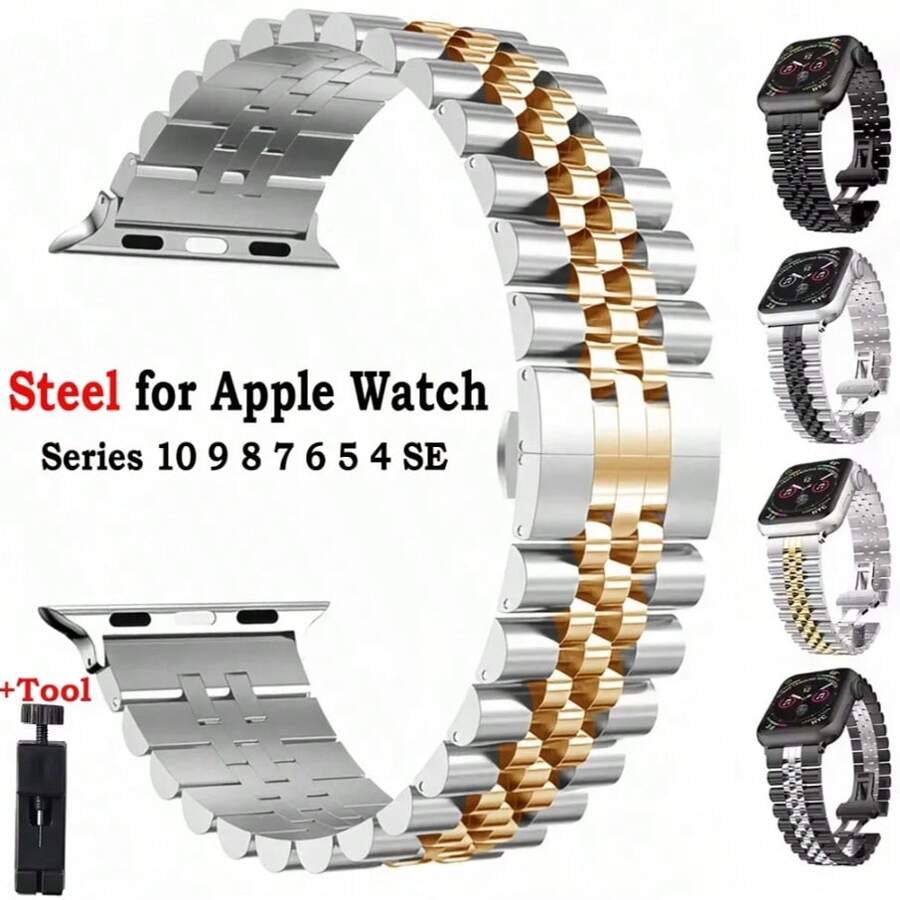 Pulseira de Aço Inoxidável Compatível com Apple Watch Ultra 2 Banda 49mm 40mm 44mm 42mm 38 Bracelete de Metal para Relógio Séries 8 7 6 SE 5 4 3 45mm 41mm WatchBand