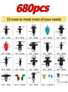 725 Pcs Car Repair Kit - Universal Car Body And Interior Fasteners And Tools Includes Clips, Rivets, Push Pins And Removal Tools - Great For Cars, Trucks And Motorcycles - Comprehensive Set Of 23 Different Sizes , Great For Windshield, Door Trim, Bumper And Repair , Nylon Construction Ensures Long-Lasting Use , Easy To Install And Remove, Car Retaining Clip Kit