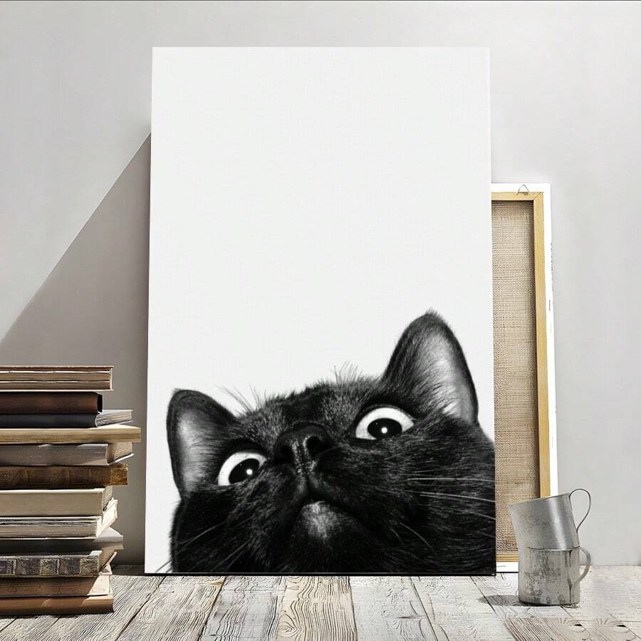 1pc Framed Canvas Poster Black Cat Print Wall Art Canvas Paintings Ideal Gift For Bedroom Living Room Corridor Wall Art Wall Decor Room Decoration