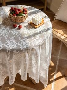 1pc White Lace Tablecloth, Simple & Romantic Lace Table Cover Suitable For Holidays, Parties, Banquets, Restaurants, Weddings, Home Dining Table Decor