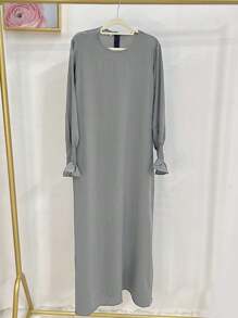 1pc Elegant Casual Solid Color Chiffon Loose Abaya, Suitable For Women's Daily Outdoor Wear, Spring/Summer/Autumn, Muslim Dress