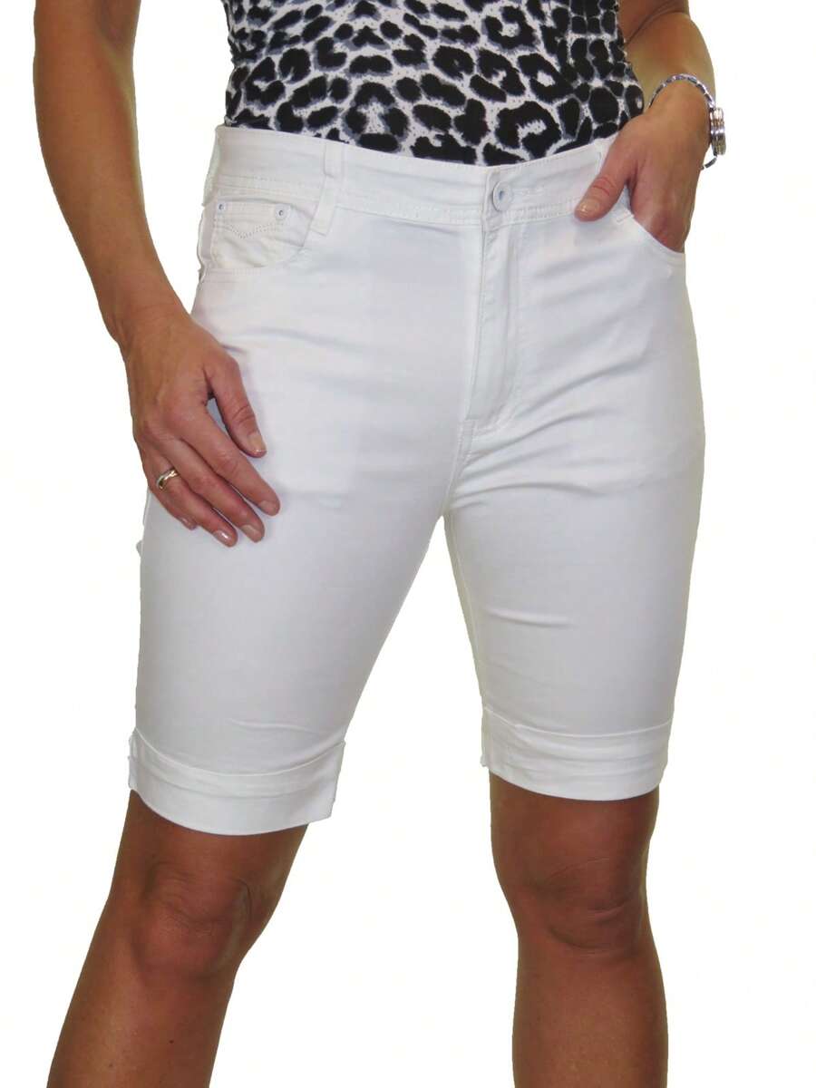 Paulo Due Rolled Cuff Bermuda Chino Shorts - White - View 1