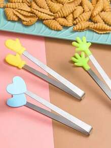 1 套 3 件不锈钢和硅胶冰块、食物、小吃、蛋糕、薯片夹，带 1 个可爱粉色棕榈形夹和不锈钢冰桶套装