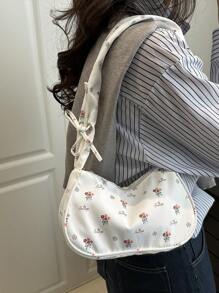 Bolso de hombro/bandolera de alta calidad con estampado de florecitas diminutas y volantes en forma de nube, de gran capacidad, con diseño minimalista y elegante, modelo 2025