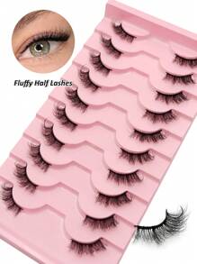 10 pares de pestañas postizas de tira suave en forma de ojo de gato, pestañas postizas naturales de medialuna, pestañas esponjosas y difuminadas de imitación de marta, pestañas postizas falsas de tira suave