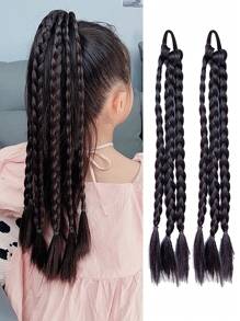 18 英寸 2 件女孩儿童三重辫子发型，带橡皮筋，自然时尚芭蕾风格假发辫子发饰，扭辫马尾假发。