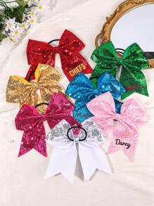 1 pièce nœud pour cheveux personnalisé pour filles, bandeau avec nom personnalisé, lien pour cheveux à paillettes multicolores, accessoire de cheveux élastique pour pompons de cheerleading, accessoire de cheveux exquis à personnaliser pour pompons de cheerleading pour filles