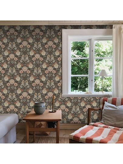 Roll Elegante Vintage Bohemian Peel Stick Wallpaper Brown/White Background Bloemen Pattern, Waterproof, Moisture Proof, Removable, Easy To Install, Home Wand Sticker, Kitchen, Bedroom, Living Room, Cabinet, Wardrobe, Tafel Furniture Refurbishment, 44*300/500/1000cm Size view 5
