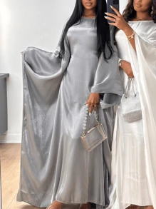 1 pieza Nuevo vestido abaya holgado de satén brillante para mujer, elegante vestido musulmán de manga larga para fiestas, cumpleaños, Kaftán modesto