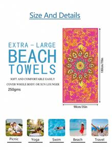1pc Boho Mandalay Pattern Beach Blanket, Extra Large Oversized Super Absorbent Microfiber Beach Towel, Suitable For Travel, Pool, Diving, Surfing, Yoga, Camping, Available In Multiple Sizes, Beach Accessories Summer Holiday Bathroom Decor Beach Essentials - Multicolor - View 18