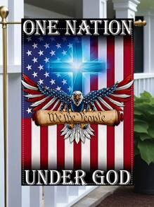 1pc One Country Under God Eagle Garden Flag, Double-Sided Linen, 14.17x18.50 Inches, American Flag Design With Cross And Eagle - Suitable For Independence Day, Outdoor/Interior Decoration, Patio & Garden Decoration, Furniture Decoration, No Power Required (Flag Only)