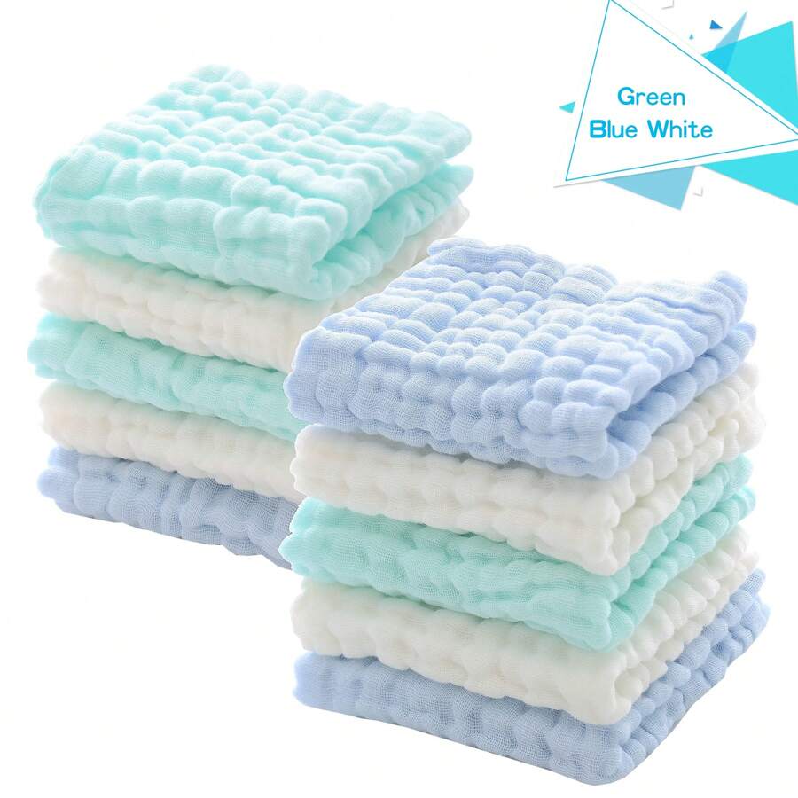 10 Pcs 12"X12" Baby Washcloths,Baby Stuff,Baby Christmas Gift,Baby Soft Face Cloths For Newborn, Absorbent Bath Face Towels, Wipes, Burp Cloths, Baby Registry As Shower. Pack Of 10 (Green,Blue,White) - 10 miếng vải ợ - Xem 1
