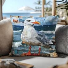 1 件 17.7*17.7 英寸（45*45 厘米）海鸥印花报纸拼贴图案涤纶枕套家居装饰，[单面印刷] 适合日常使用、家居装饰、沙发、卧室、汽车装饰，[不含枕芯]