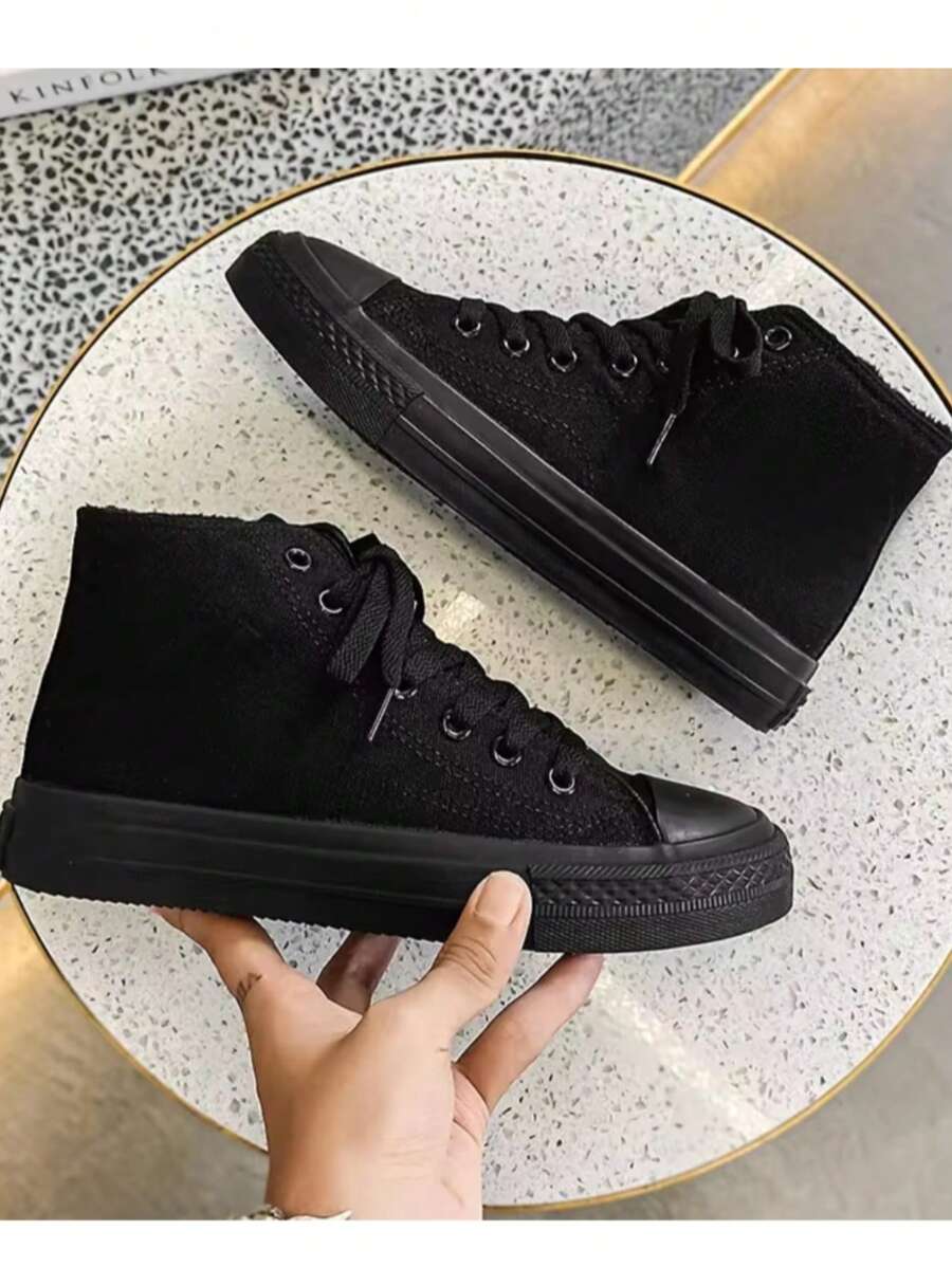 Zapatos hombre mujer casuales de lona planos de gran tamaño unisex baratos moda 22mx 29mx ideal para combinar con todo skate choclo gym cómodos blanco al caminar basicos blanco negro - Negro - Ver 1