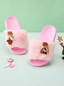 1 Pair Girls/Little Girls Decorative Flat Non-Slip Comfortable Fashion Slide Sandals, Suitable For Summer - Pink - View 4