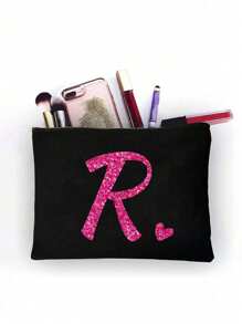 化妆包、化妆袋、钱包、字母A-Z图案、洗漱用品收纳包、拉链手机袋、铅笔盒、手拿包、教师礼物、女士旅行必备、女孩礼物、化妆工具、化妆刷收纳袋、节日必备、节日旅行包、旅行配件 - 黑色 - 查看 8