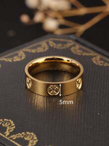 1pc 18K Gold-Color Titanium Steel Cross Pattern Diamond Texture Ring, Simple Fashion Versatile, Suitable For Women's Daily Wear And Party, Gift - Gold - View 5