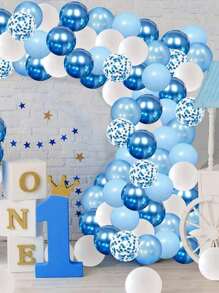 26/50/80/100 Blue And White Balloon Wreath Arch Kit Metal Blue Birthday Party Background Decoration Balloon, Blue Colorful Paper Scrap Balloon, Macaron Blue Thick Latex Balloon Matte Blue Balloon Suitable For Shower Wedding Gender Revealing Birthday Party Supplies