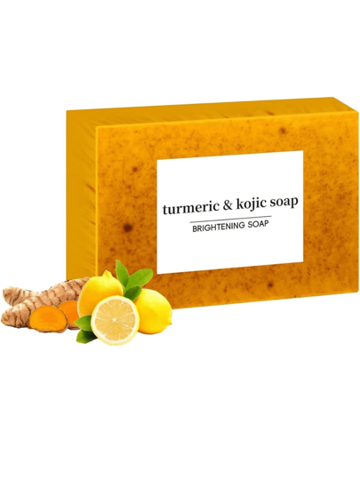 Barras de jabón de 100g cada uno con cúrcuma y ácido kójico - Para el acné corporal, manchas oscuras, piel suave, jabón natural hecho a mano, iluminador y humectante, sin alcohol, aroma a cúrcuma, apto para todo tipo de piel, cuidado de la piel de limpieza profunda