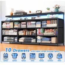 EnHomee 55" W Dresser For Bedroom With 10 Drawers, Long Dresser With LED Lights & Power Outlets, Wide Dressers & Chests Of Drawers, Dresser Metal Frame, Wood Top, Black, Room Decor, Home Decor - Xem 5