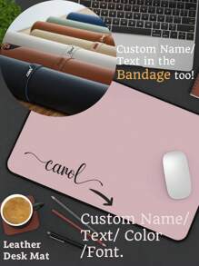 1pc Customized Name Desk Mat With Strap, Personalized Leather Mouse Pad, PU Leather Desk Pad, Suitable For Office, Desk Or Dining Table, Waterproof And Stain-Resistant Keyboard Mat, Minimalist Solid Color Computer Pad, Personalized Gaming Mouse Pad, Large Mouse Pad, Easy To Clean, Multiple Colors Available, Handwritten Name Desk Mat - 3 Sizes, Birthday Gift - Multicolor - View 2
