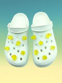 6 pièces Éléments de charme 3D adorables en forme de poulet jaune fluorescent, fabriqués en résine ABS. Accessoires de décoration animale amovibles et non intégrés, DIY. - Jaune citron - Voir 6