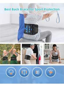 Adjustable Air Mesh Back Brace For Men & Women - Lumbar Support Belt With 6 Stays, Anti-Skid Design For Work & Daily Use Gym Accessories Lumbar Girdles - Black - View 7