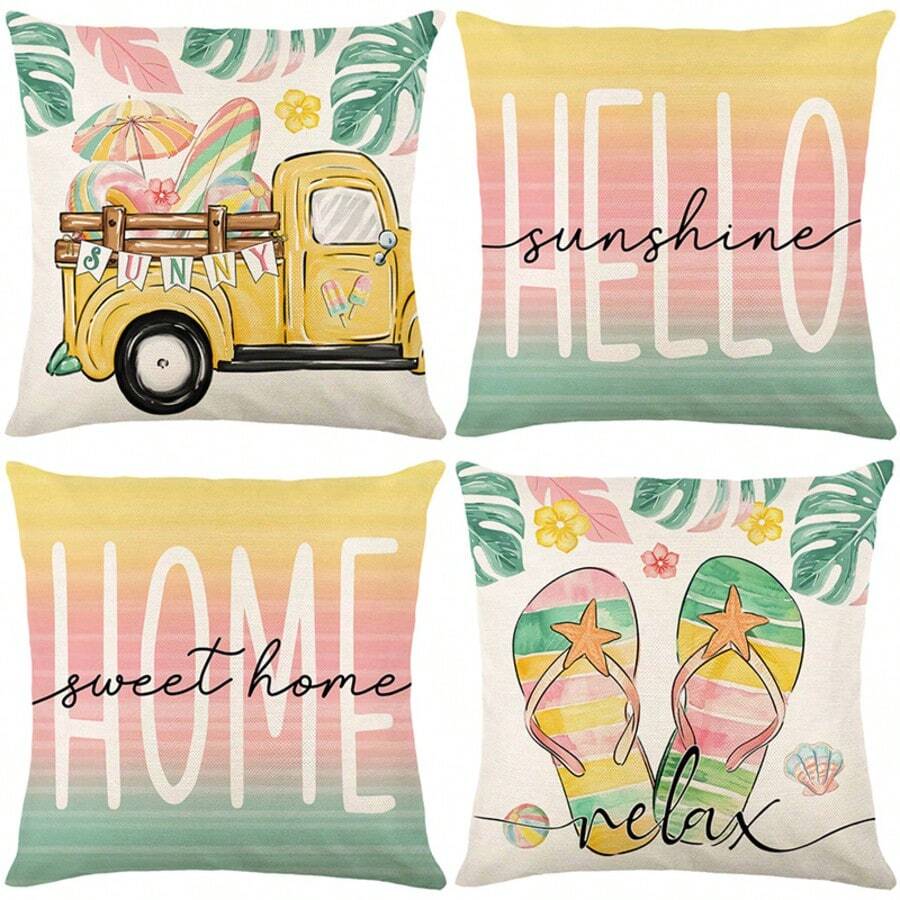 4 Packs Spring Summer Cute Floral Polyester Pillow Covers, Breathable Decorative Throw Cushion Covers For Sofa Living Room Bedroom Home Decor - Excluding Inserts