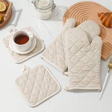 4pcs/Set Plain Oven Mitts & Pot Holders, High Heat Resistant Up To 500°F, Extra Thick Kitchen Oven Gloves, Non-Slip Kitchen Tools, Festive Holiday Cooking Gifts Friendly For Home And Kitchen Organization - Multicolor - View 3