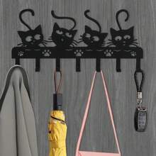 1 件可爱黑猫形铁艺钥匙架，装饰性钥匙收纳壁挂挂钩，适用于客厅、卧室、办公室、乔迁和生日礼物 - 黑色 - 查看 1