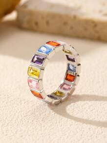 MODIAN 925 Sterling Silver Luxury Sweet Rectangle Colorful CZ Eternity Band Ring For Women Party Stackable Fine Jewelry