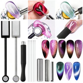 6Pcs Manicure Multifunctional Cat Eye Shape Nail Magnet Set, Nail Polish/UV Gel Cat Eye Design Magnet Supplies, Easily Create Cat Eye French Shape, Manicure Salon Essential Nail Supplies, Nail Art Tools