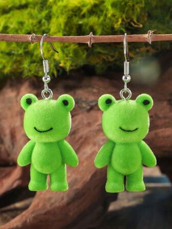 1pair Cute 3D Frog Pendant Earrings With Flocked Technology, Suitable For Women And Girls, Y2K Style Fashion Earrings, Perfect For Daily Wear And Gifting Your Best Friend