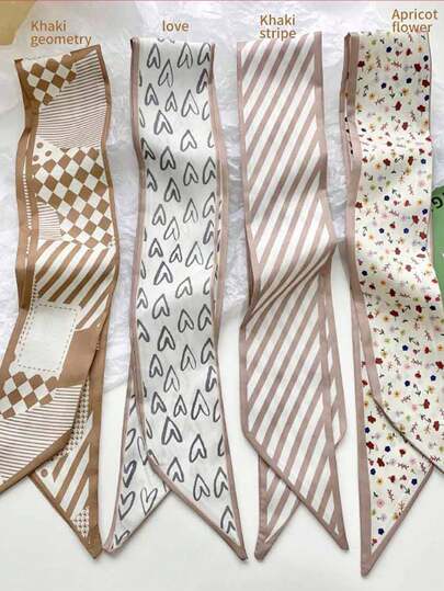 4 Packs Khaki Headbands Set - Silk Hair Bands Bandana For Women & Girls | Everyday, Party, Wedding Hair Accessories Turban Headband Sweatband, Hairband Fall Winter For Vacation Outfits Woman Elegant Scarf