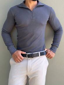 Cacharrel Zip Polo Neck Long Sleeve ITALIAN Classic - Dark Grey - View 8