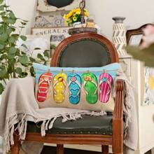 1PC Fronha de Verão 12x20 Polegadas Flip Flop Decorativo Tropical Praia Sutter Fish Farmhouse Fronha Sazonal Decoração Sofá Casa Único Lado Sem Núcleo de Almofada