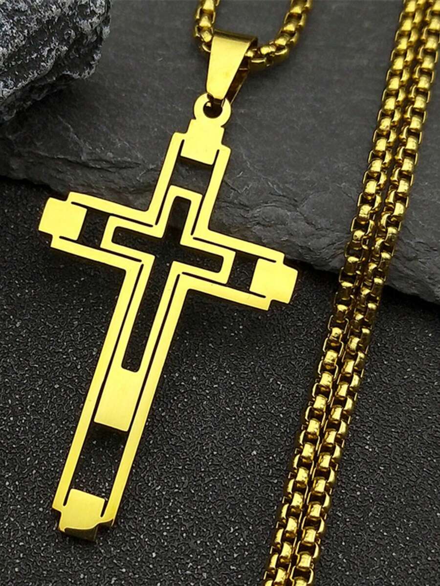 吊坠不锈钢男士项链 适合男士 女士 金色 男士链式项链 - 項鍊 - 查看 1