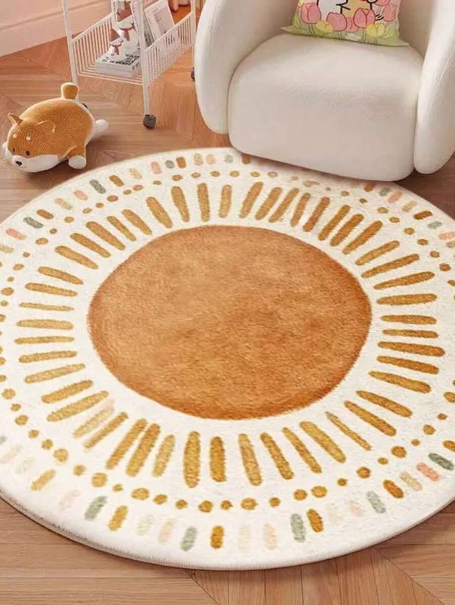 1pc Nordic Style Sunflower Round Carpet, Suitable For Bedroom, Living Room, Kitchen, Study, Warm Home Decor Rug, Bedroom Decor, Home Decor, Room Decor, Small Rug, Blanket, Outdoor Mat, Garden Mat, Living Room Carpet, Plush Carpet, Thick Carpet, Fluffy Carpet, Autumn/Winter Carpet, Thick/Plush
