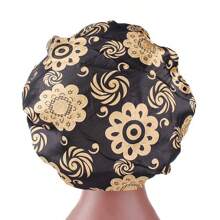 Floral Print Bonnets Women Night Sleeping Cap Wide Elastic Band Silky Headwrap Ladies Hair Cover Shower Bathing Make-Up Hat