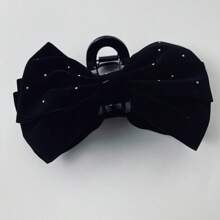 1pc Women's Solid Color Autumn/Winter Velvet Crystal Oversized Double-Layer Bow Hair Clip, Elegant Sweet Fashion For School, Party, Wedding, Daily Wear