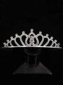 1 Pc Rhinestone Crown Bridal Hair Accessory - Silver - View 4