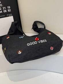 1 件新款大容量卡通房子蝴蝶结小图案单肩手提包，拉链开合，休闲，多功能，轻便，易于携带，非常适合日常通勤、购物和送给朋友的礼物