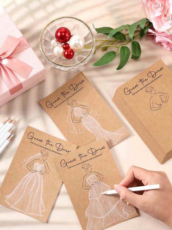 40/20pcs Wedding The Bridal Gown Game Cards Set, Fun Wedding Party Decoration, Creative Shower Game Props, Comes With Water-Soluble Pencils